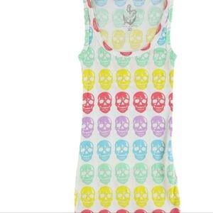 NWOT Delia's Top M Colorful Skull Pattern Printed Racerback Tank Multicolored